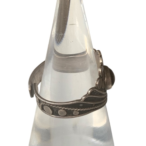 Vintage Sterling Silver Garnet Dragons Eye Adjustable Ring Unisex Jewelry - Picture 7 of 8